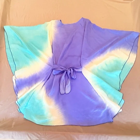 Debbie Katz Silk Blue/Teal Kaftan Cover up Dress Size Small - Picture 3 of 12